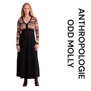 ANTHROPOLOGIE ODD MOLLY Maxi Sweater Dress, Long Sleeve, V- Neck, Size 0.